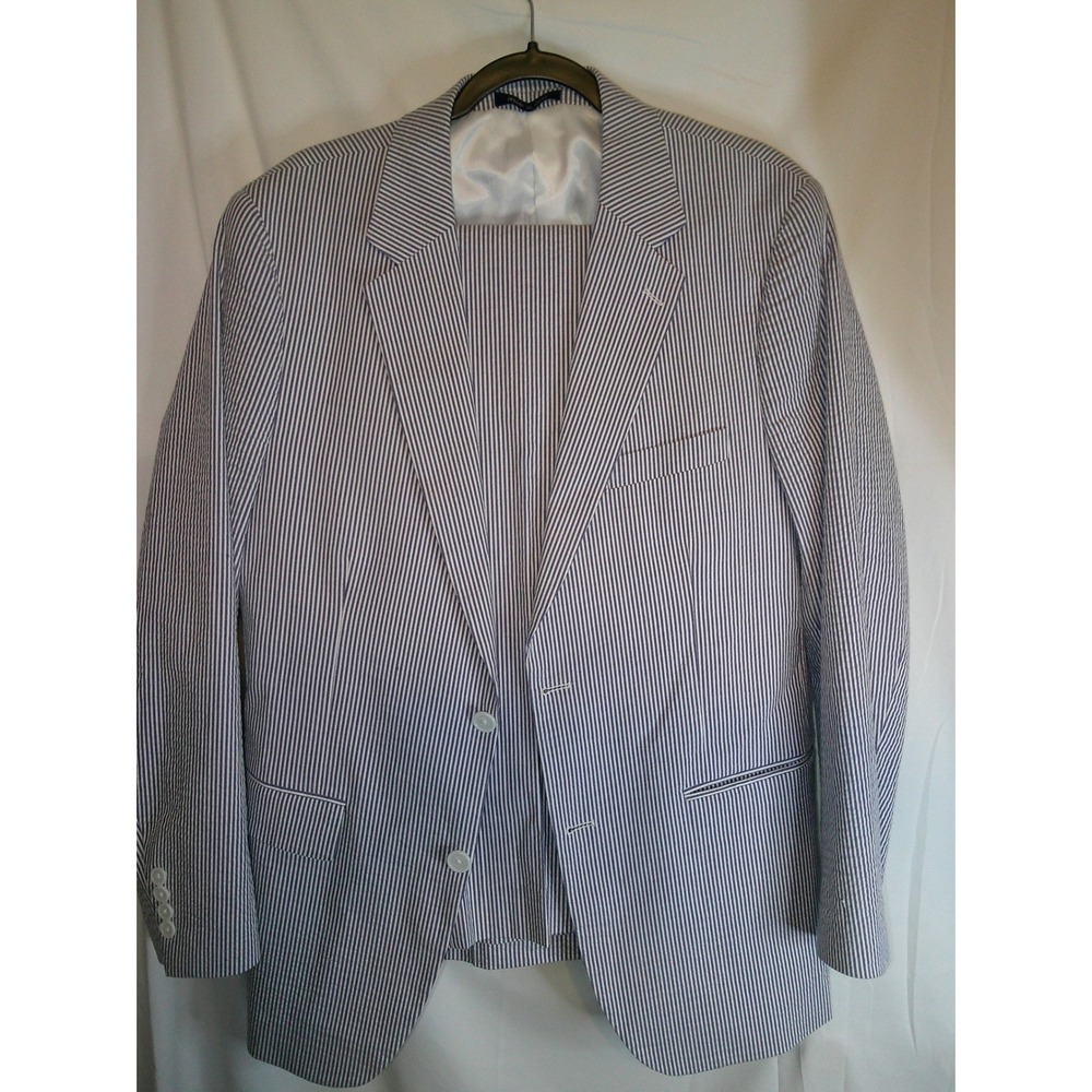 Alan Flusser Mens 40R Striped‎ Seersucker Blazer Sport Coat Cotton Blend NWOT